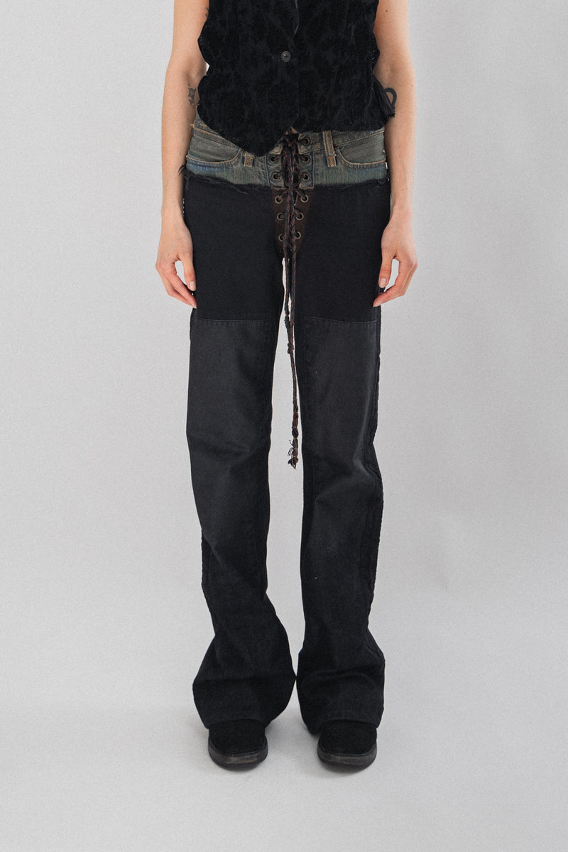 IF SIX WAS NINE - Double waist flared jeans with corset closure
