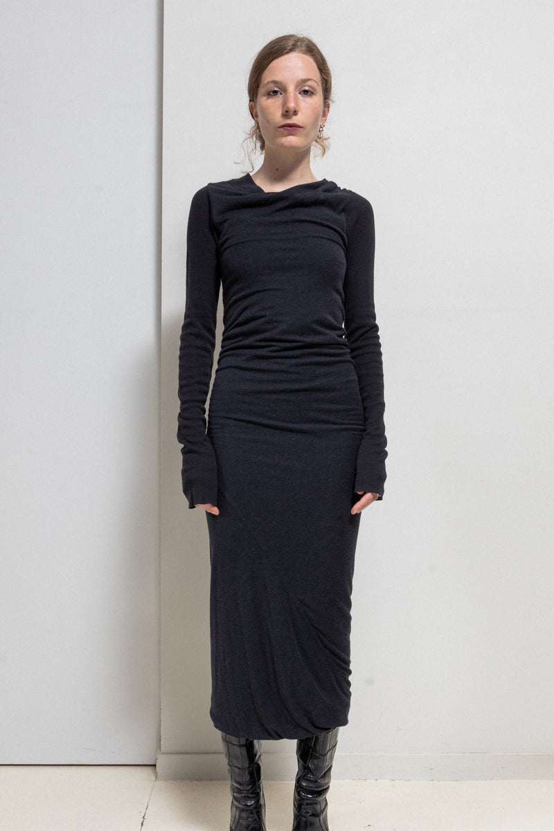 rick owens lilies long dress VendorItem#:781869Y7134 neck stretch Shiny burgundy dress with Color:Glossy Capuccino
