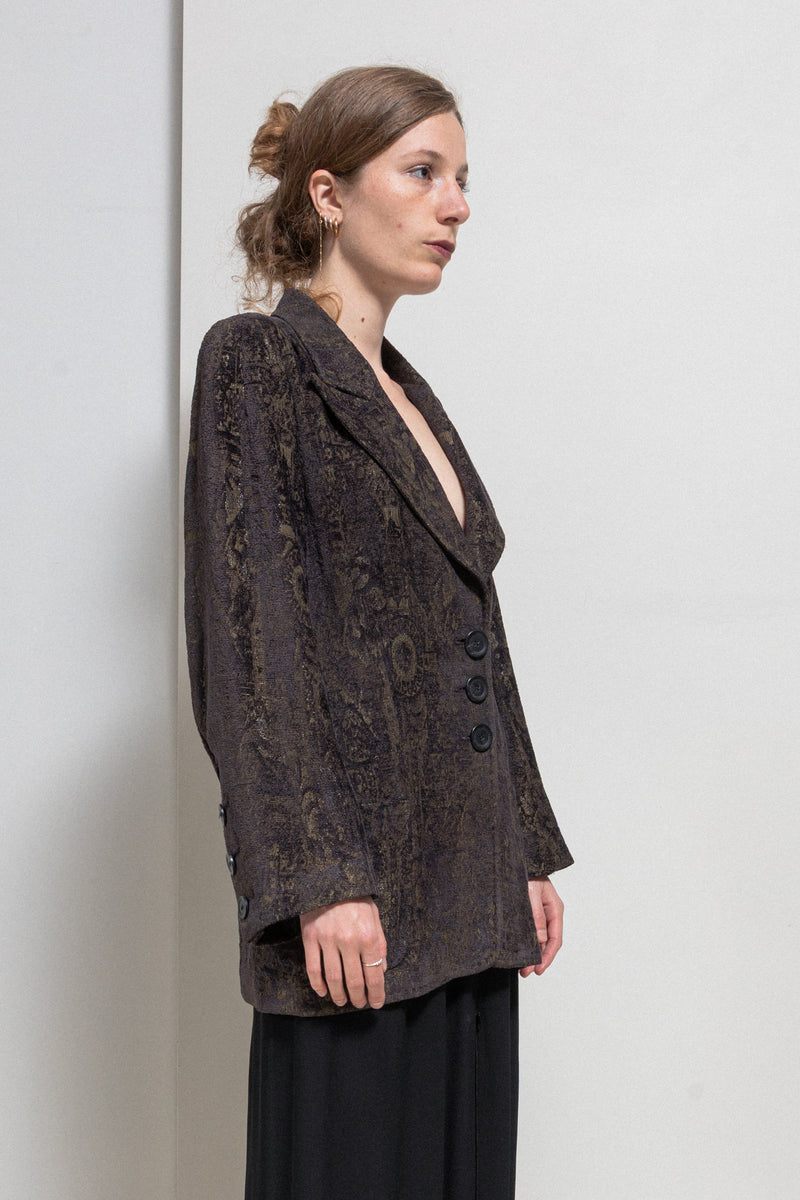 ANN DEMEULEMEESTER - FW94 Brocade patterned jacket with metallic