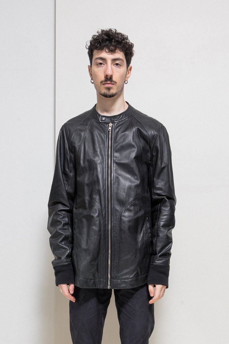 最終値下【Rick Owens】intarsia ライダース　カウレザー48 RICK OWENS - Intarsia leather jacket with knitted cuffs – L'OBSCUR