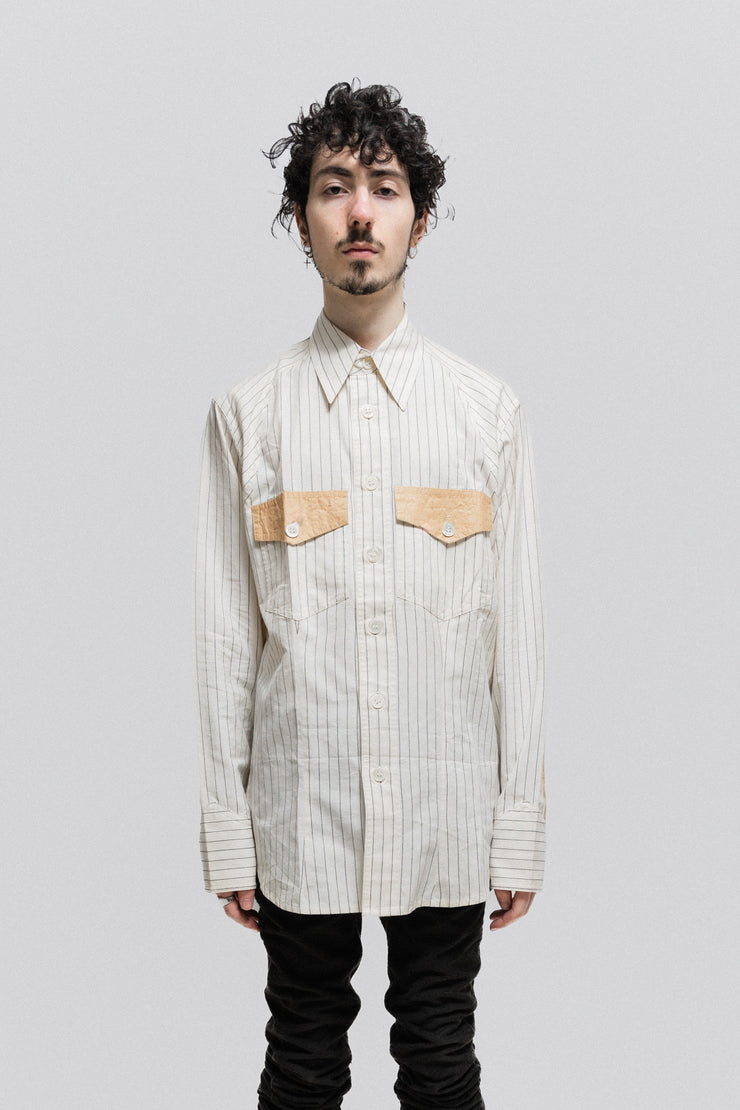 YOHJI YAMAMOTO POUR HOMME - SS99 stripped cotton shirt with craft paper inserts