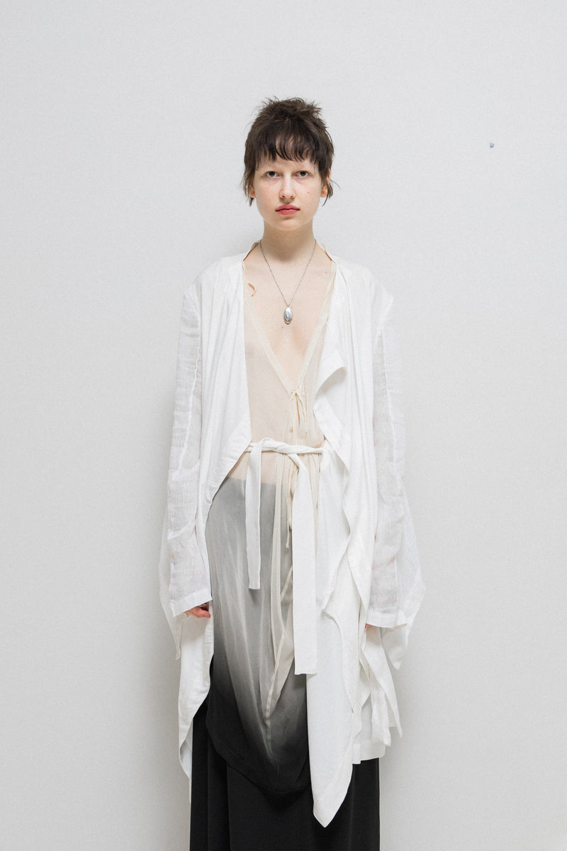 ANN DEMEULEMEESTER - SS02 Silk draped jacket with sleeve slits and