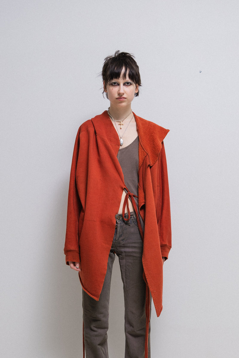 RICK OWENS SLAB - Bright orange red open hoodie with loose