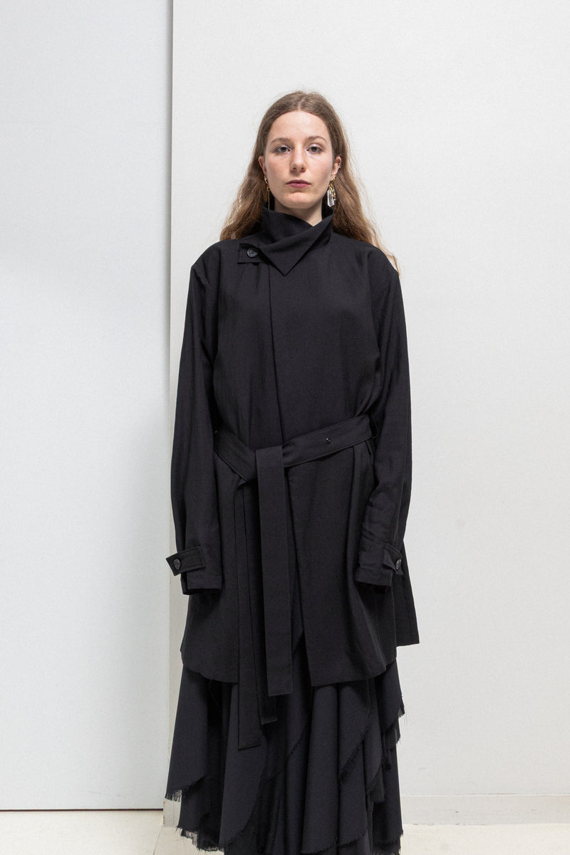 YOHJI YAMAMOTO REGULATION - Wool blend light jacket with belt and