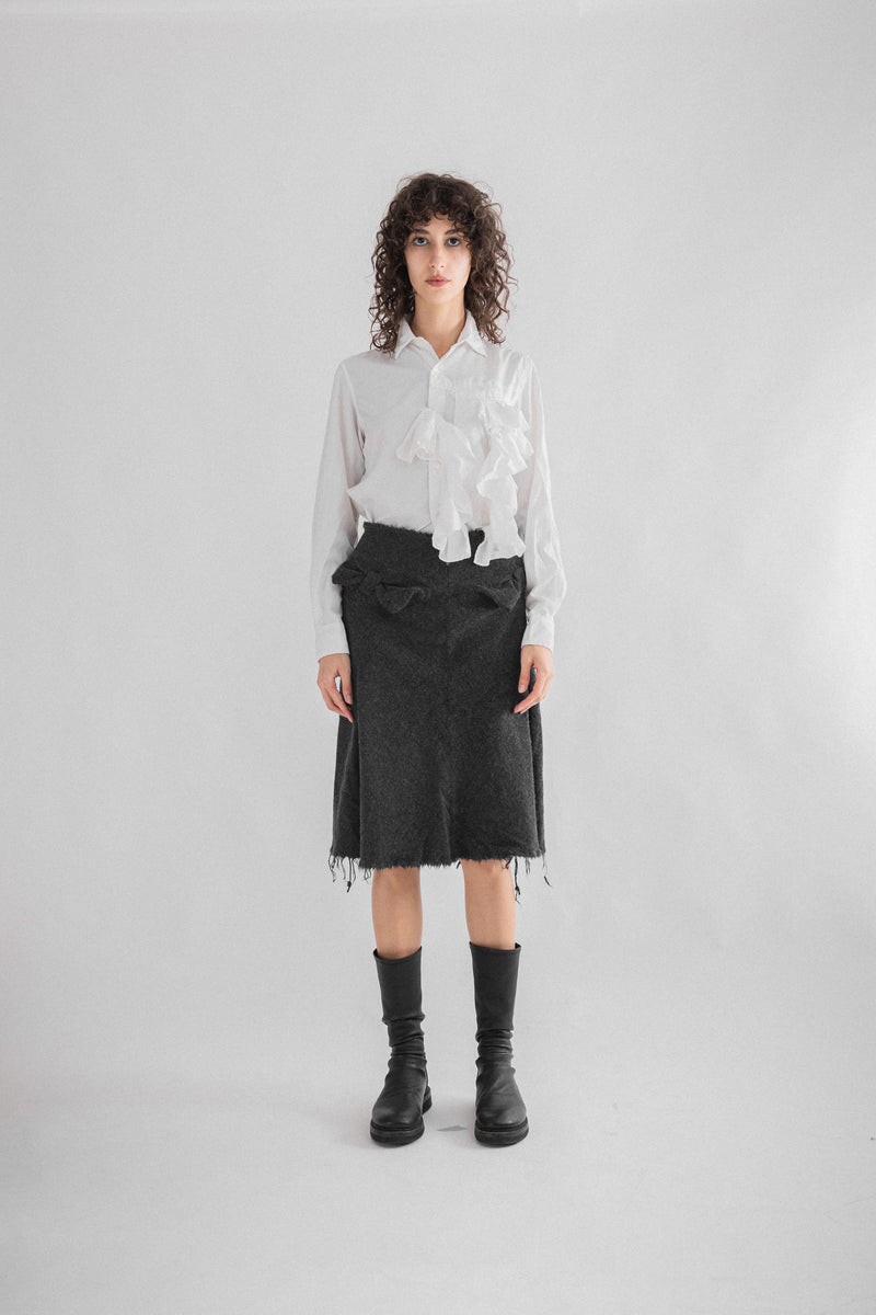 雁 JUNYA WATANABE - FW03 Distressed grey bow skirt (runway) – L