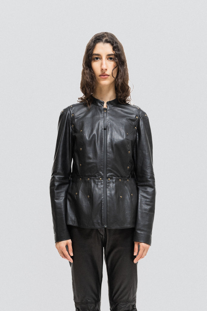 DIANTE★DD STUDS ECO LEATHER BLOUSON Bernard - Leather Minimal Boxy Jacket - Black | Manière De Voir USA