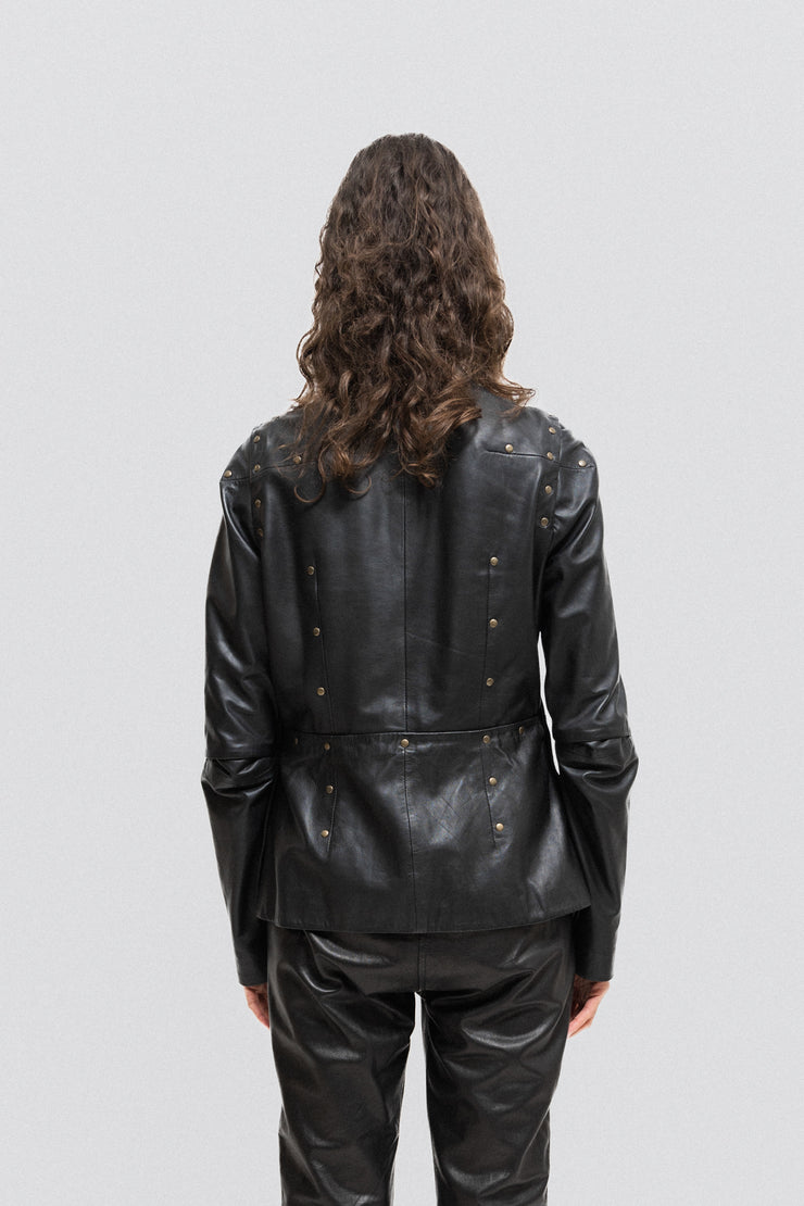 A.F VANDEVORST - SS14 Lambskin armor jacket with brass studs (runway)