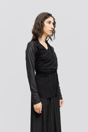 A.F VANDEVORST - Draped top with faux leather sleeves