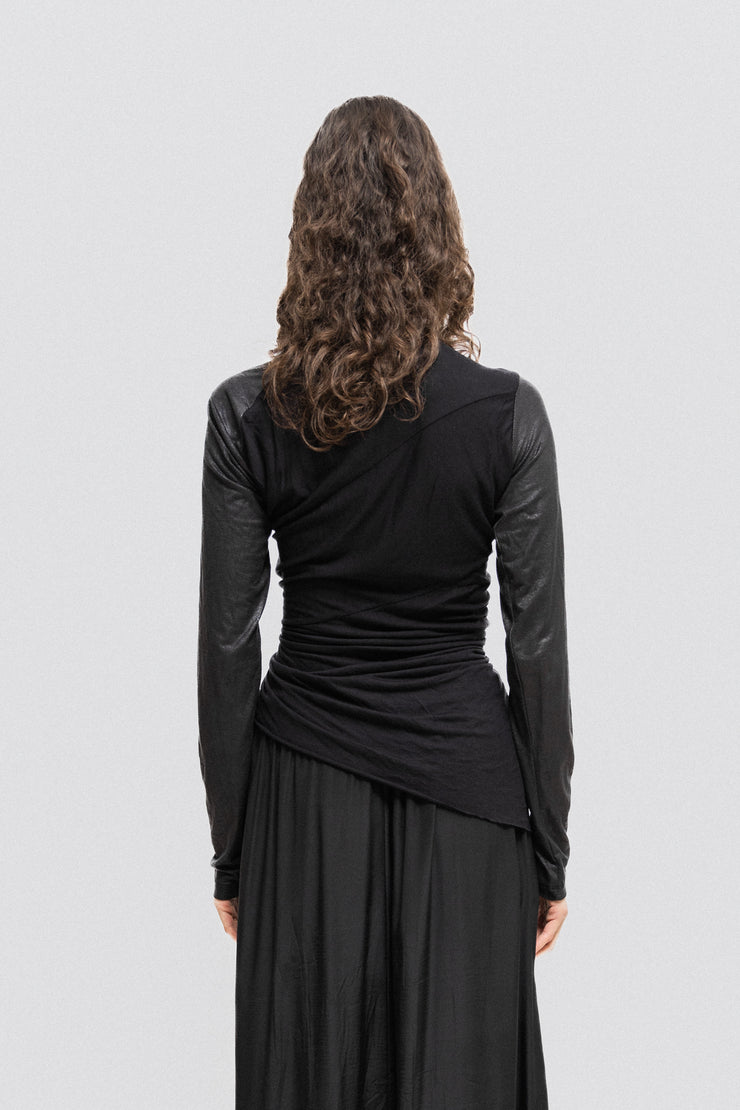 A.F VANDEVORST - Draped top with faux leather sleeves