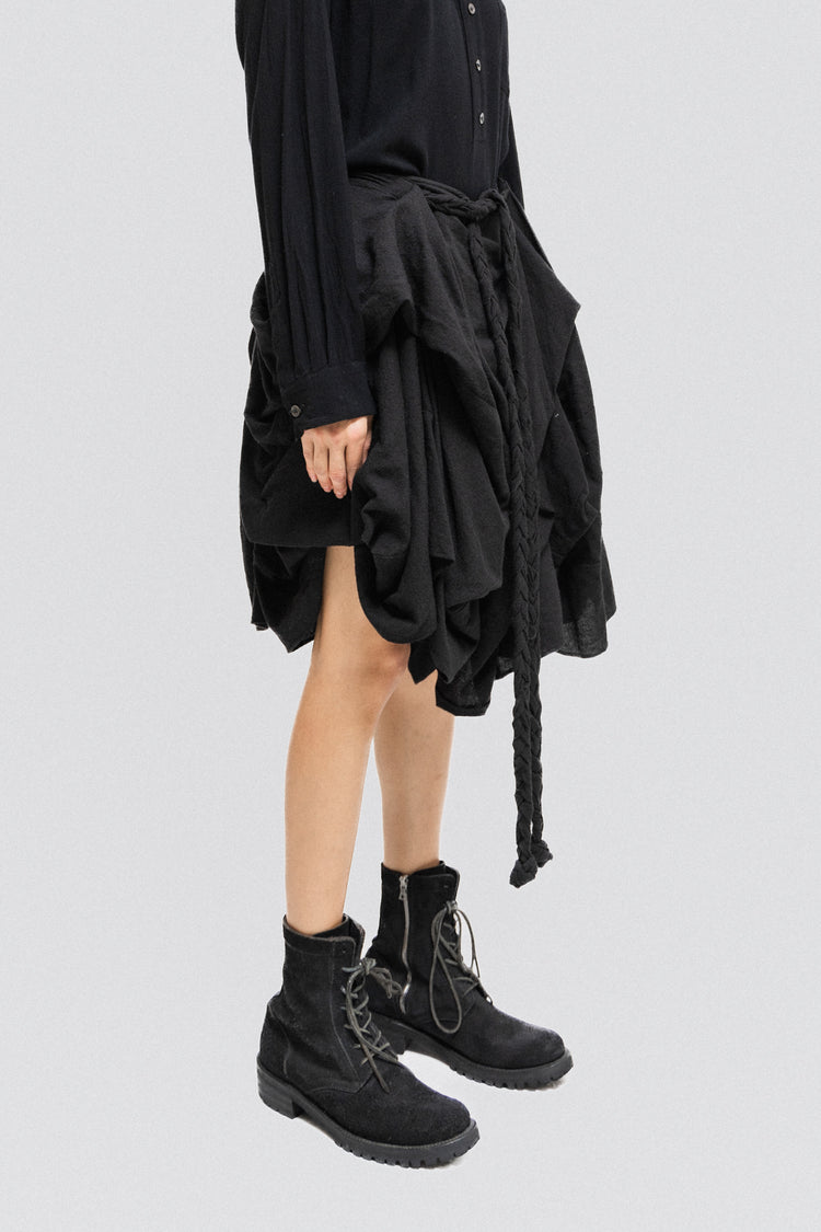 ANN DEMEULEMEESTER - FW05 Ruched skirt with braided straps – L'OBSCUR