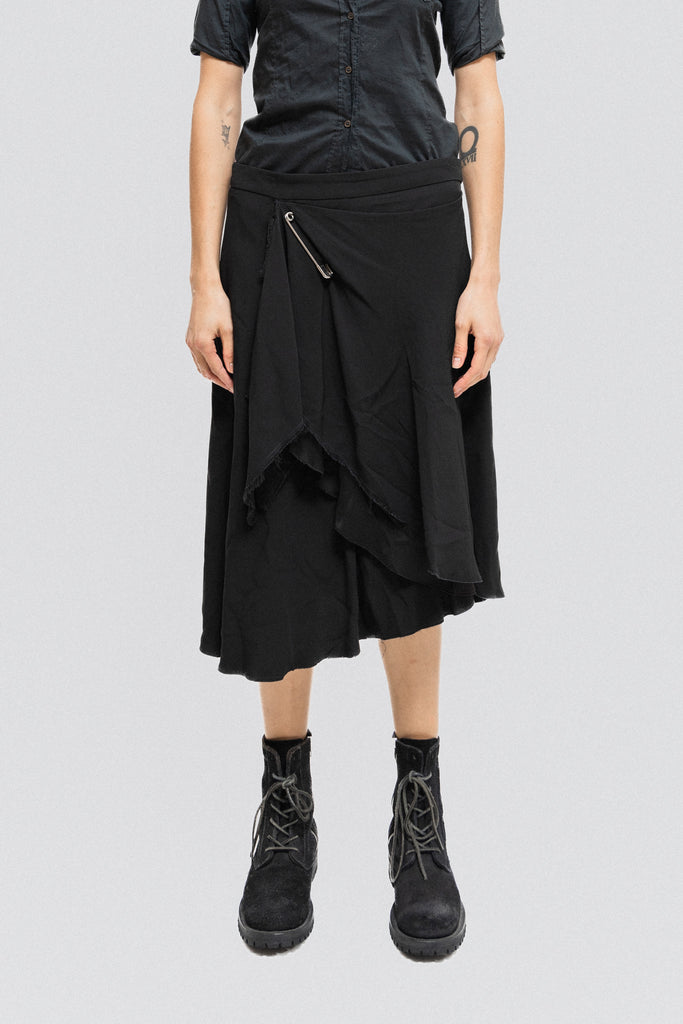 A.F VANDEVORST - FW05 Midi skirt with raw cut edges and safety pin