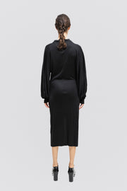 ALEXANDER MCQUEEN - FW01 "What a merry-go-round" Silk blend drop waist dress with wide sleeves and front slit