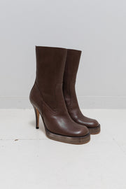 RICK OWENS x REVILLON - Chocolate brown leather ankle boots