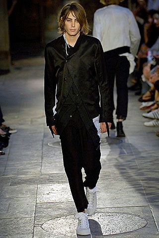 ANN DEMEULEMEESTER - SS07 Coated cotton jacket with cuff straps and bias button up closure (runway)