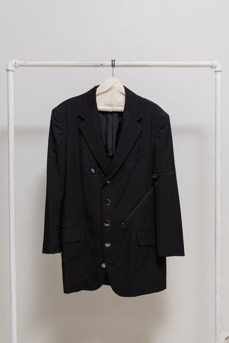 YOHJI YAMAMOTO POUR HOMME - SS06 Gabardine wool jacket with mirror buttons and zipper cutouts