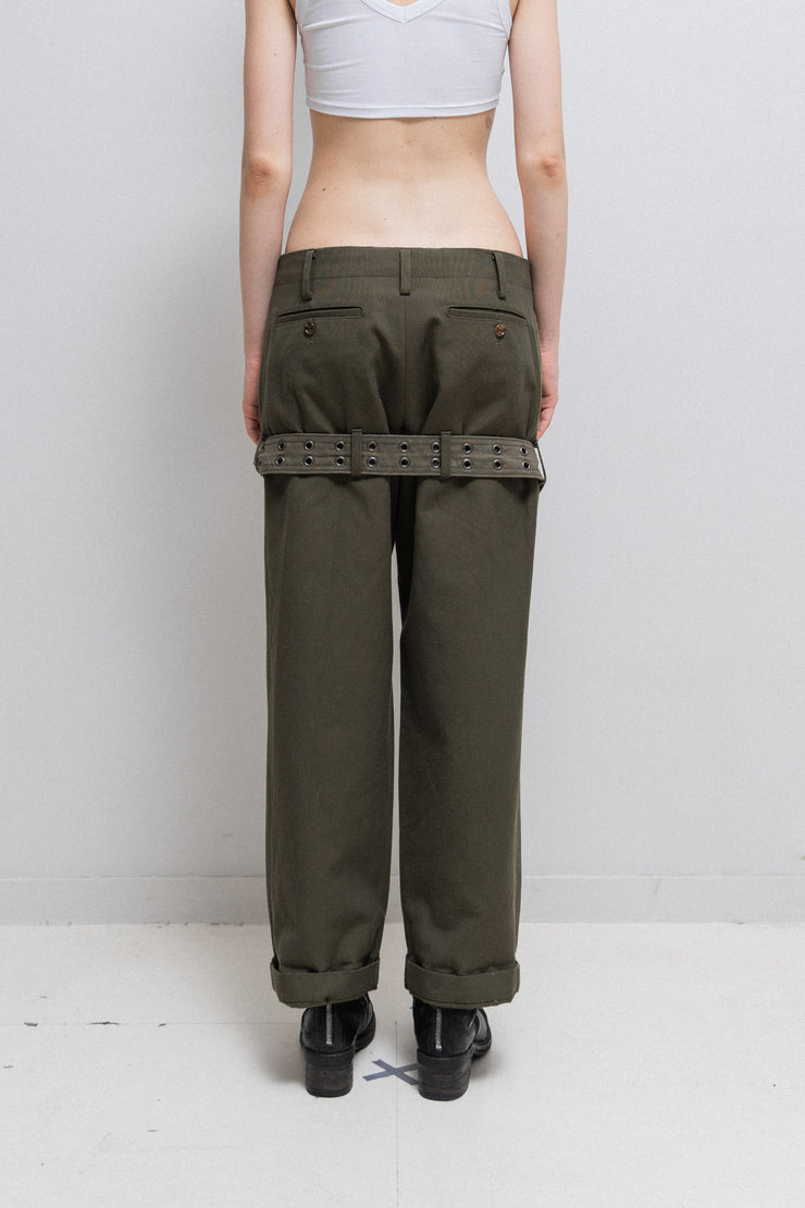 JUNYA WATANABE - FW06 Cotton+wool military low crotch wide pants with belt (runway)