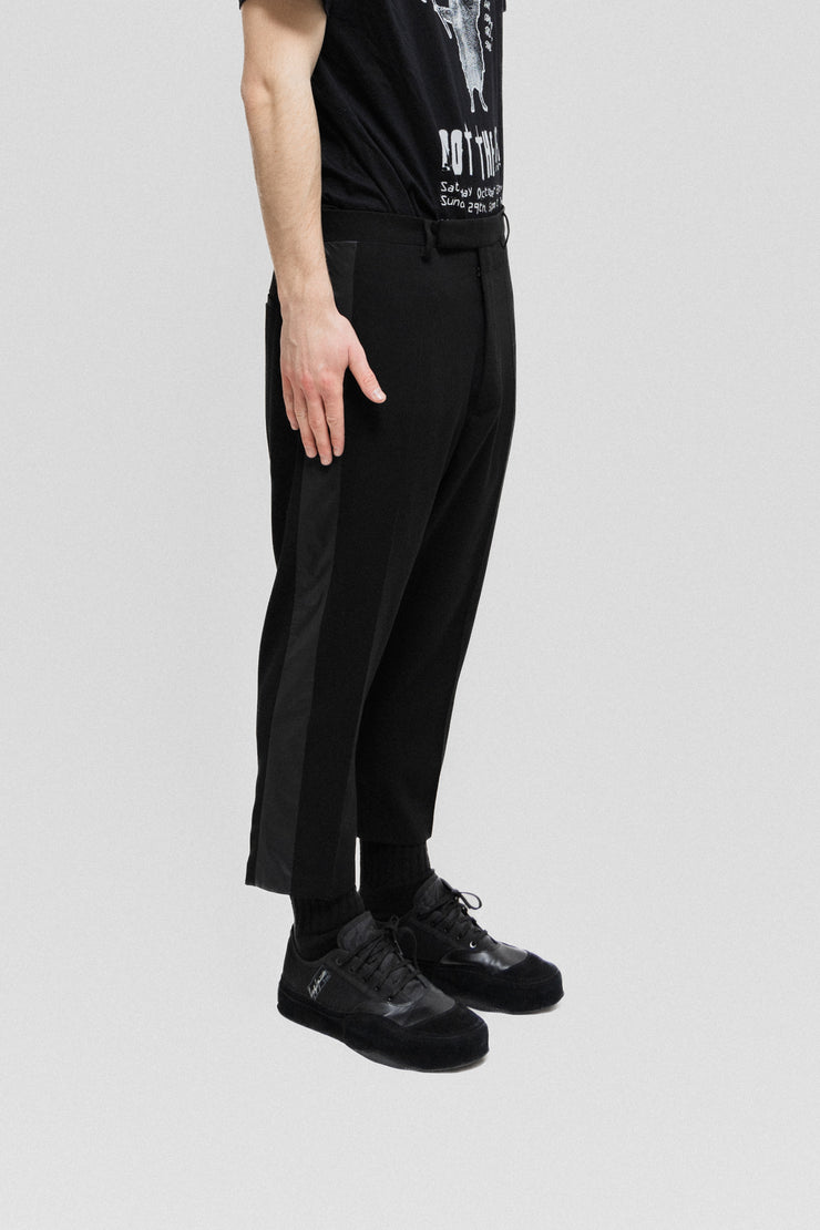 RICK OWENS - FW18 "SISYPHUS" Low crotch wool pants with nylon side stripes
