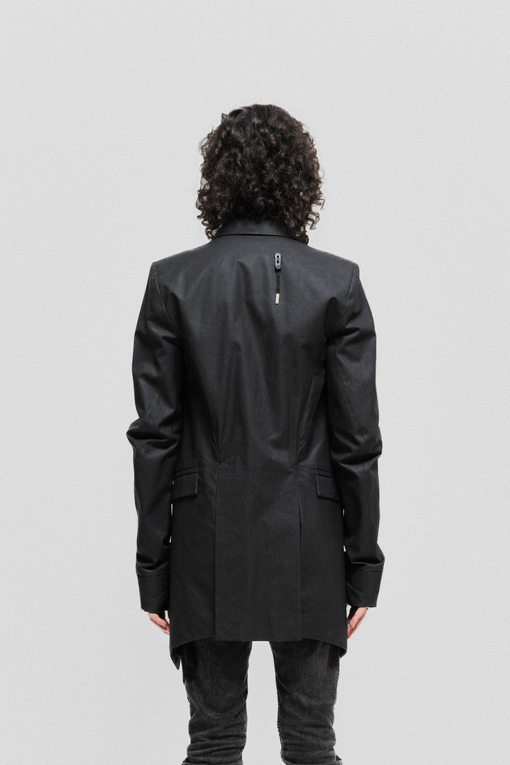 BORIS BIDJAN SABERI - SS13 Waxed jacket with cotton draping and thumb holes (runway)