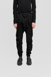 JULIUS - Pre Spring 2021 "ANODE" Nylon twill curved pants with suspenders