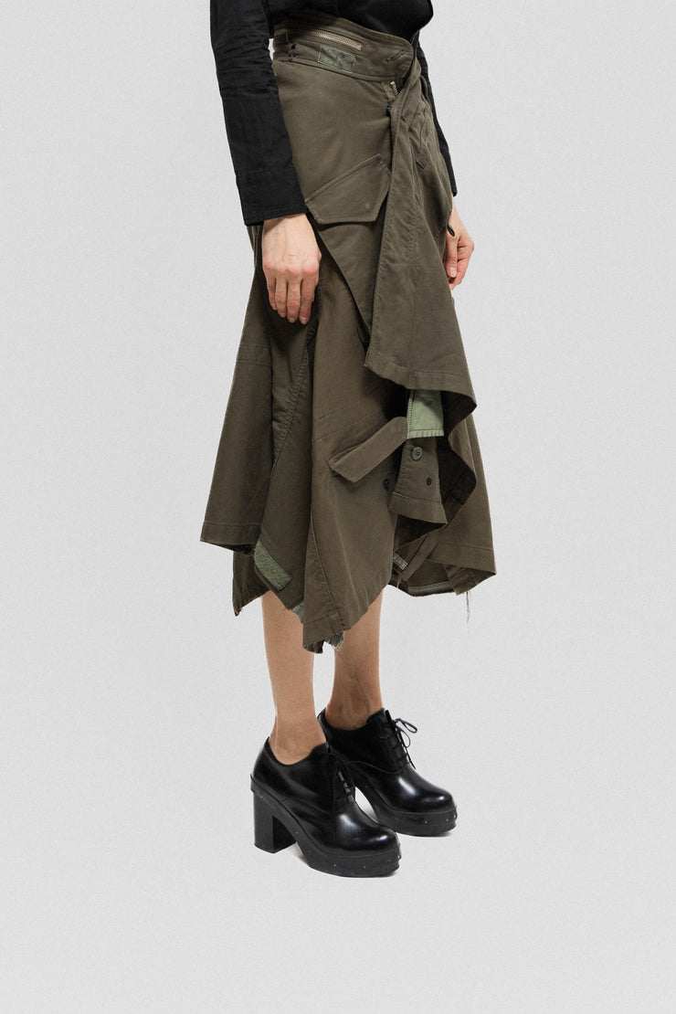 JUNYA WATANABE - FW06 Military cotton draped skirt with zippers