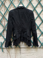 (New Arrival) ANN DEMEULEMEESTER - SS05 Cotton blend jacket with striped lapels and fringes (runway)