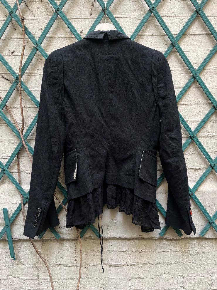(New Arrival) ANN DEMEULEMEESTER - SS05 Cotton blend jacket with striped lapels and fringes (runway)
