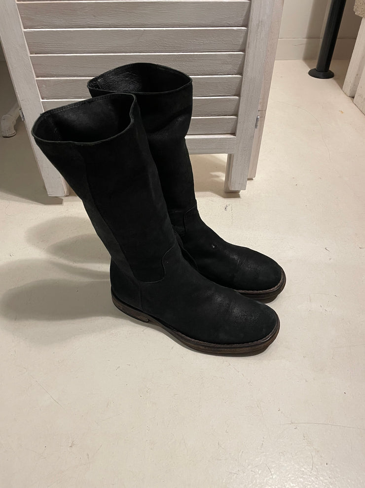 (Pre Sale) ANN DEMEULEMEESTER - Foldable suede leather boots with side lacing