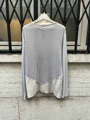 (New Arrival) RICK OWENS - FW09 « CRUST » Ash grey cashmere and silk sweater with lamb leather panels