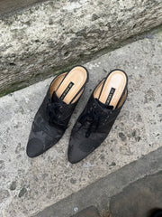 (New Arrival) ANN DEMEULEMEESTER - 1994 Pointy mules with satin floral pattern