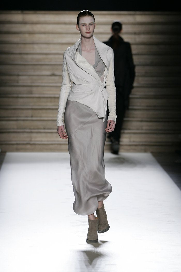 RICK OWENS - SS06 "TUNGSTEN" Silk skirt with bias seams and folded hems (runway)