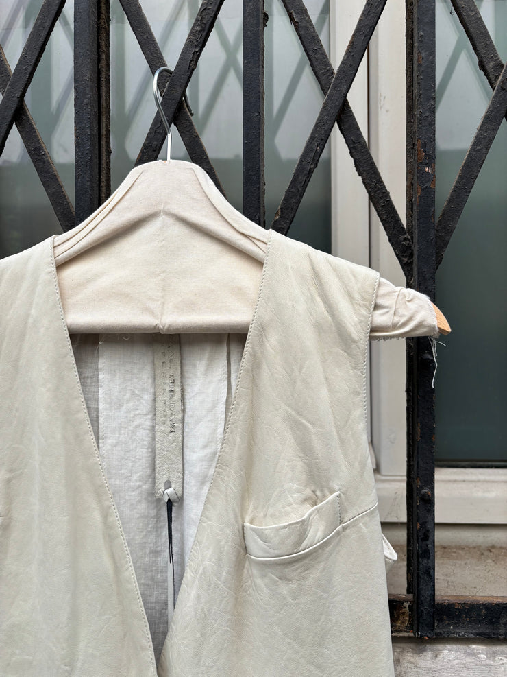(New Arrival) ISAAC SELLAM - White leather vest with linen back and straps