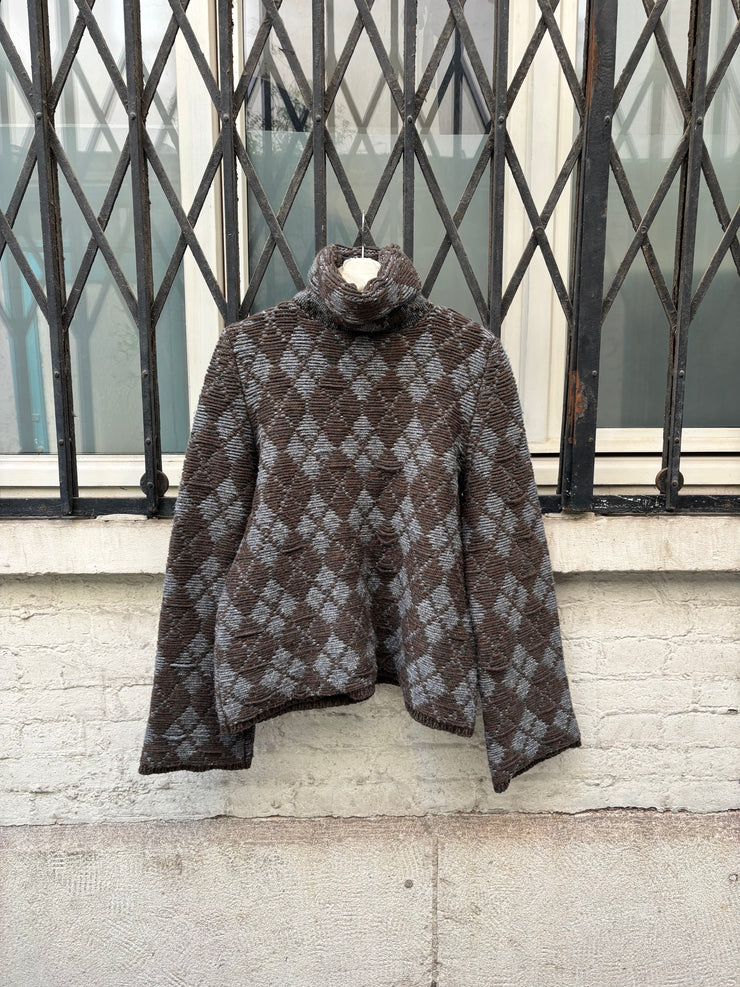 (New Arrival) A.F VANDEVORST - FW01 Wool blend thick knitted sweater with glittery argyle pattern (runway)