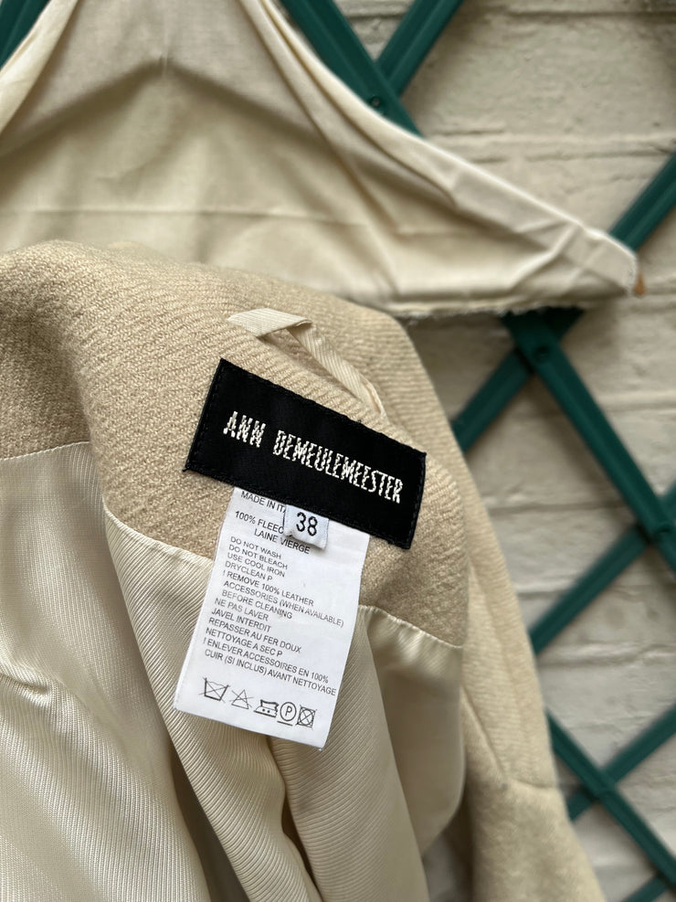 (New Arrival) ANN DEMEULEMEESTER - FW02 Fleece wool coat with leather straps closure