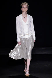 A.F VANDEVORST - SS06 Silver coated linen skirt with frayed edges (runway)