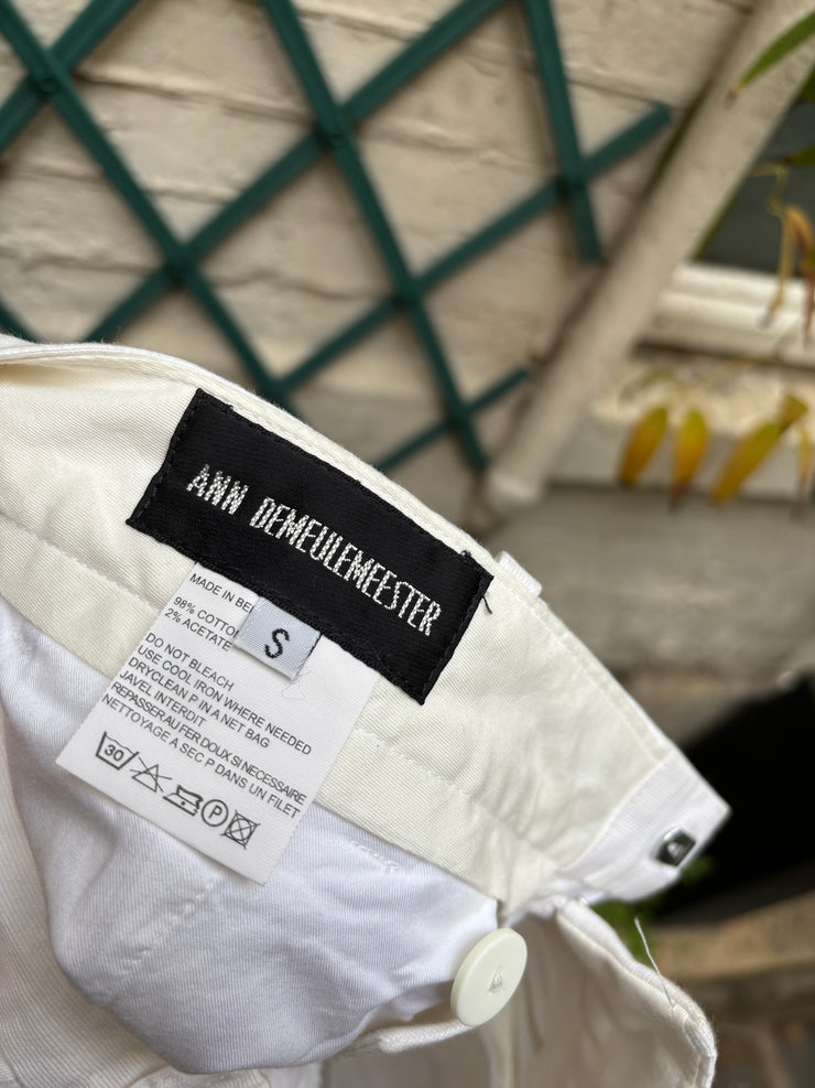 (New Arrival) ANN DEMEULEMEESTER - SS03 White cotton pants with textured stripes (runway)