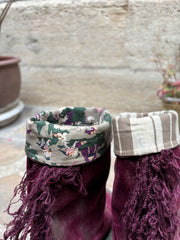 (New Arrival) UNDERCOVER - FW04 « But Beautiful » High aged velvet boots with fringes and unmatching lining (runway)