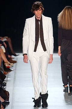 (New Arrival) ANN DEMEULEMEESTER - SS03 White cotton pants with textured stripes (runway)