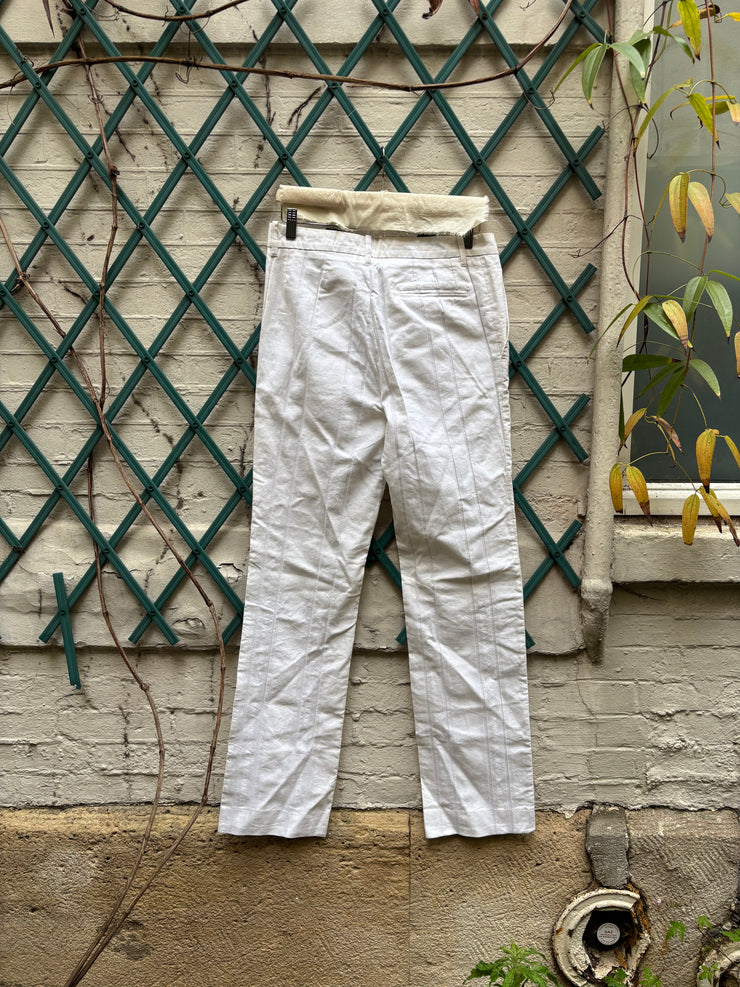 (New Arrival) ANN DEMEULEMEESTER - SS03 White cotton pants with textured stripes (runway)