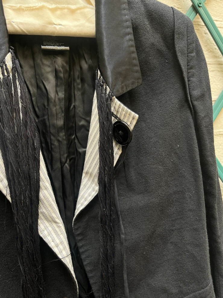 (New Arrival) ANN DEMEULEMEESTER - SS05 Cotton blend jacket with striped lapels and fringes (runway)