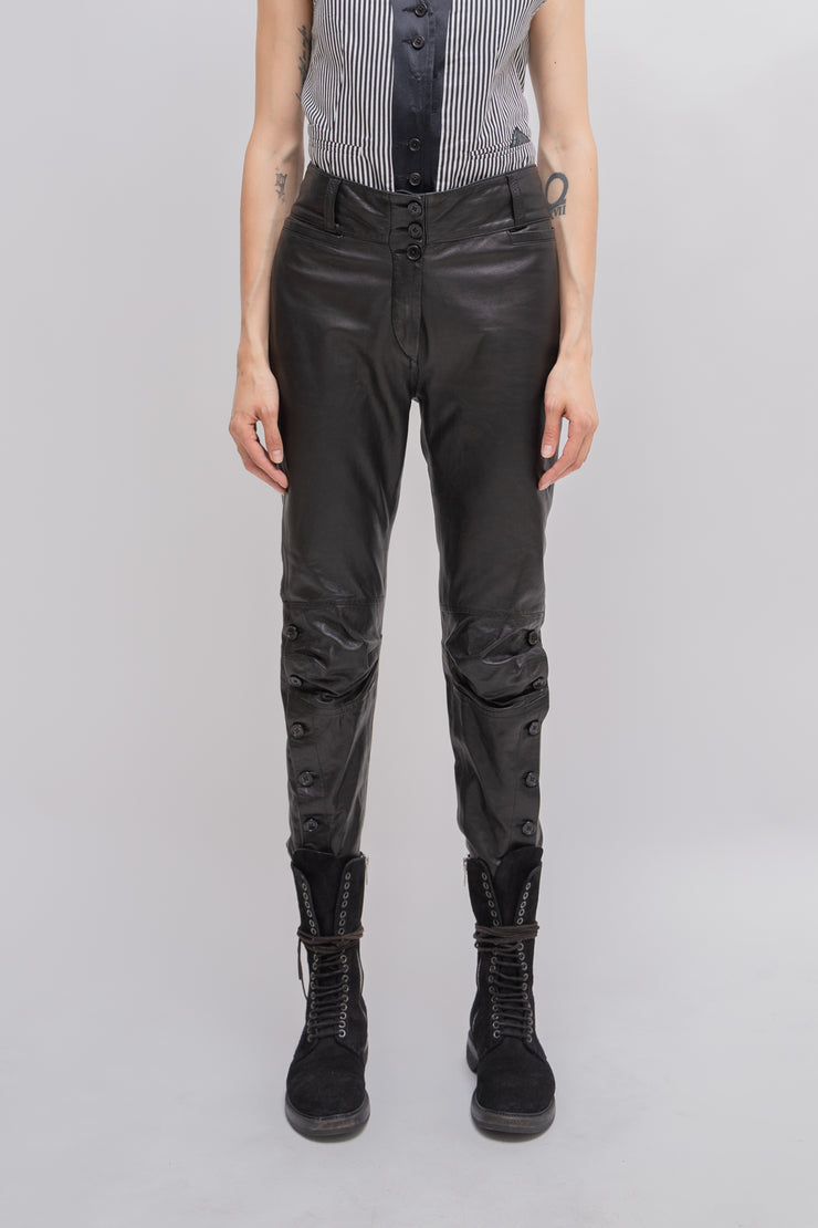 ANN DEMEULEMEESTER - Leather pants with reinforced knees and side buttoning (early 00&