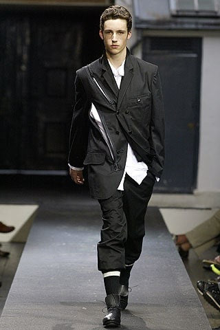 YOHJI YAMAMOTO POUR HOMME - SS06 Gabardine wool jacket with mirror buttons and zipper cutouts