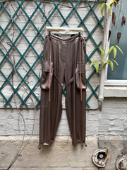 (New Arrival) ANN DEMEULEMEESTER - FW02 Wide satin pants with cargo pockets and adjustable straps (runway)