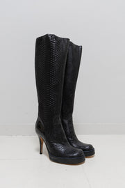 RICK OWENS x REVILLON - FW04 Python skin and ostrich leather knee high boots