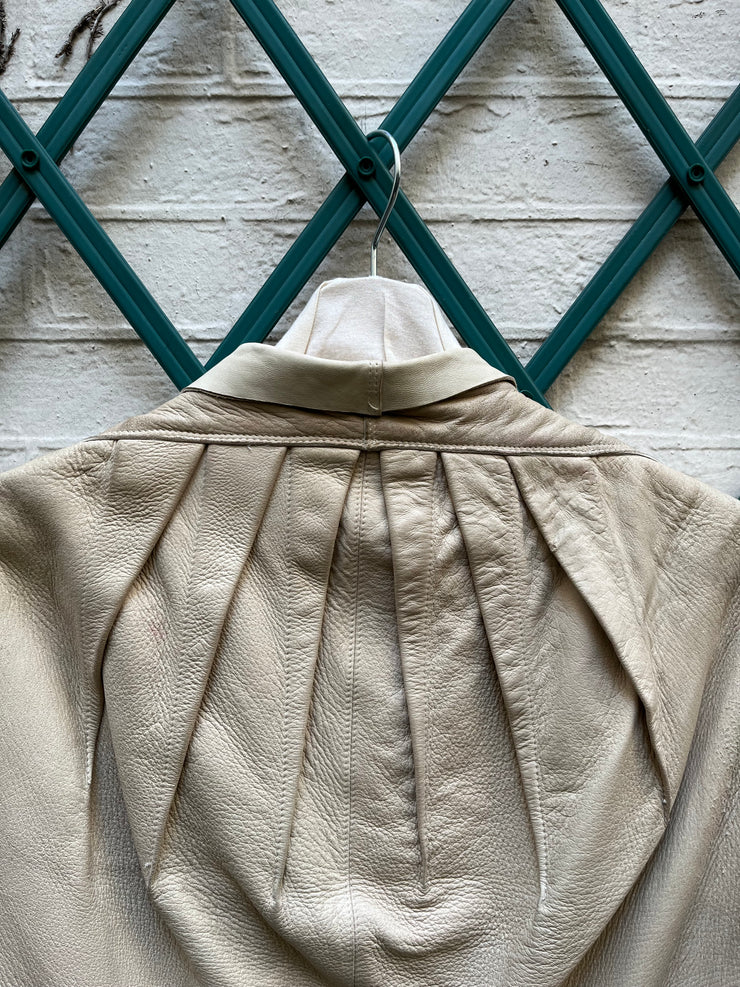 (New Arrival) RICK OWENS - FW05 "MOOG" Cream lamb leather jacket with back pleats and elongated sleeves (runway)