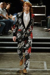 COMME DES GARCONS HOMME PLUS - SS06 "Rip&Tongue" Wool jacket with all over pattern of the Rolling Stones logo (runway)
