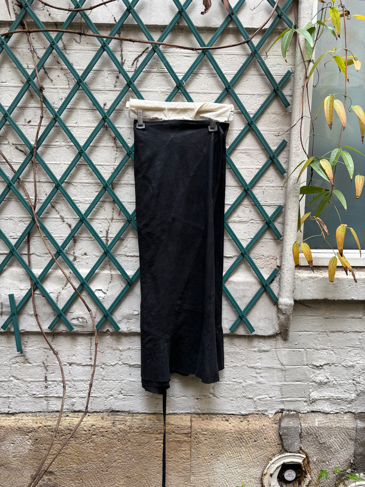 (New Arrival) ANN DEMEULEMEESTER - Soft leather maxi wrap up patchwork skirt