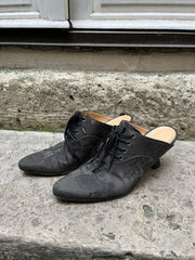 (New Arrival) ANN DEMEULEMEESTER - 1994 Pointy mules with satin floral pattern