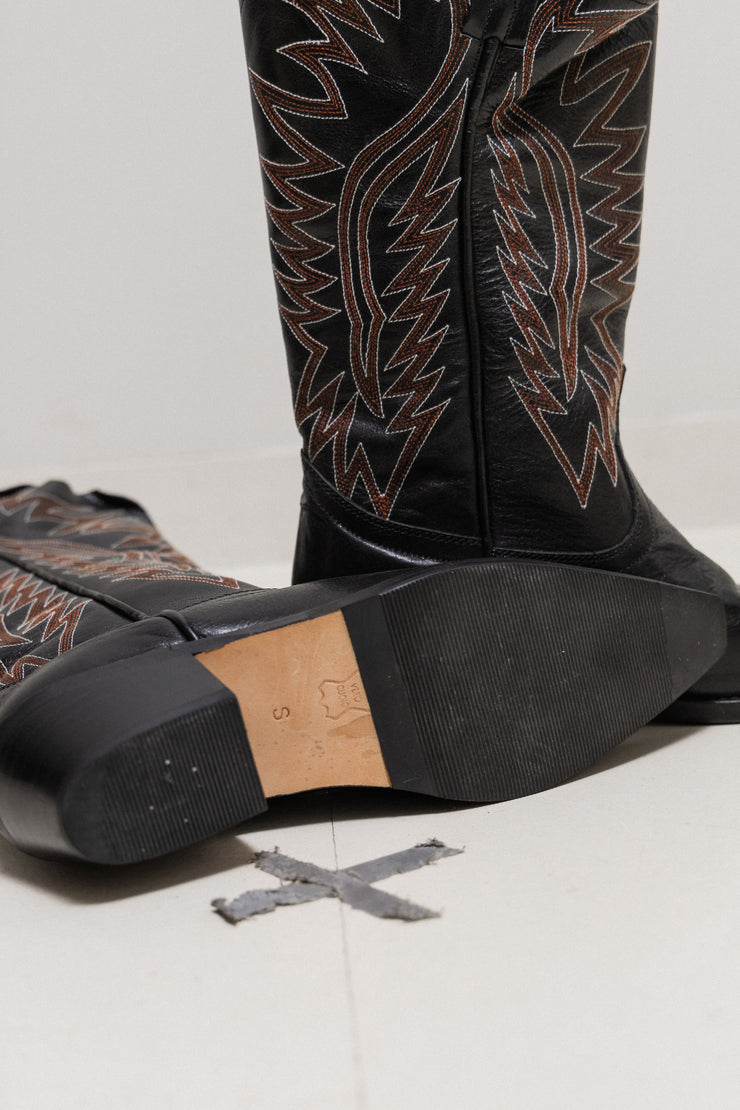 UNDERCOVER - SS04 "Languid" Deformed leather cowboy boots (runway)