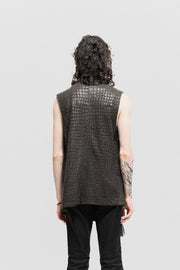 10SEI0OTTO - Sleeveless leather jacket with an embossed croco pattern and draped neck