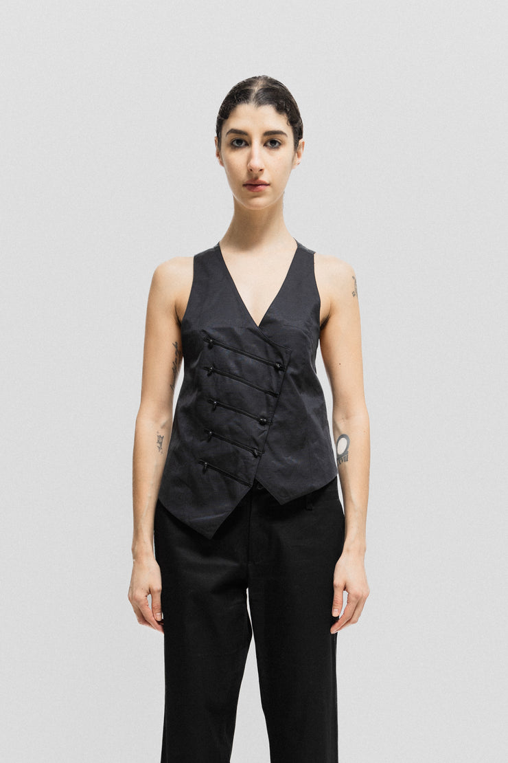 IF SIX WAS NINE - Asymmetric Spider vest with mesh covered skull buttons